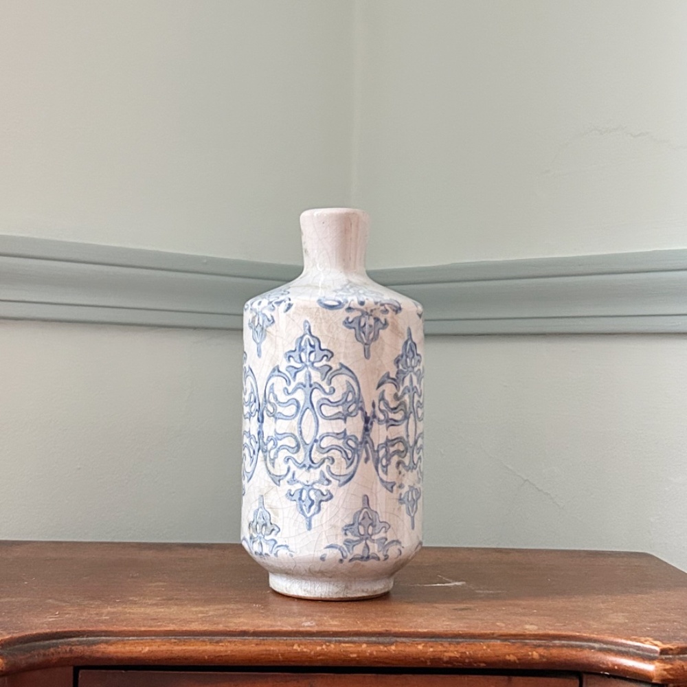 Terracotta Blue & White Vase